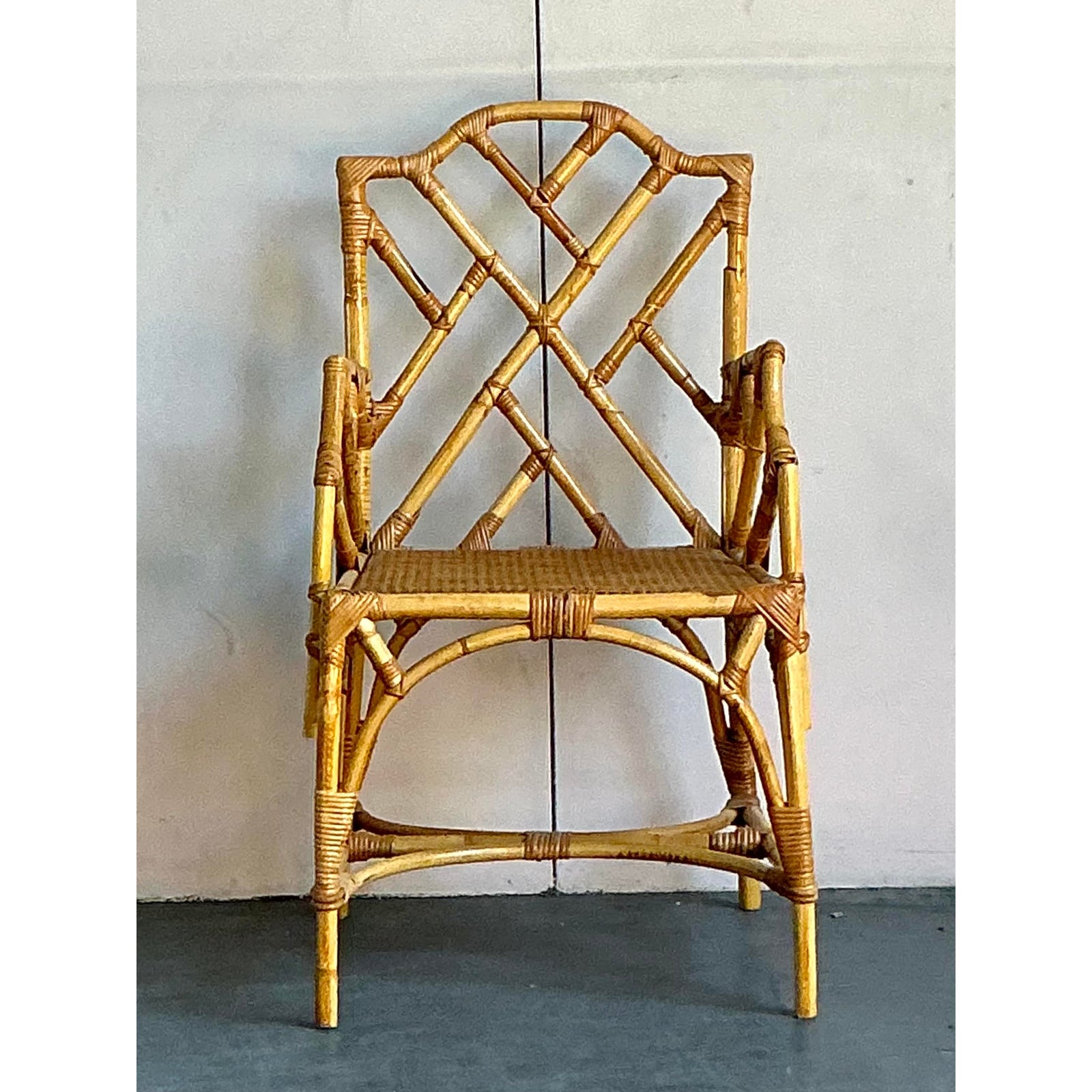 Vintage Italian Bamboo Chinese Chippendale Arm Chair - Top view