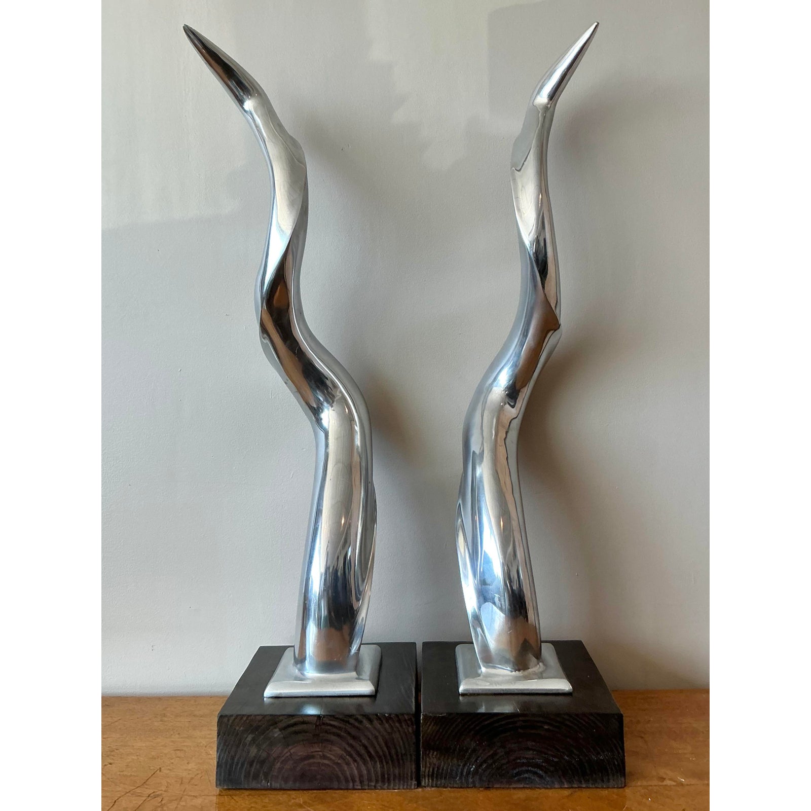 Vintage Boho Polished Chrome Antlers -Set of 2 - Detail view