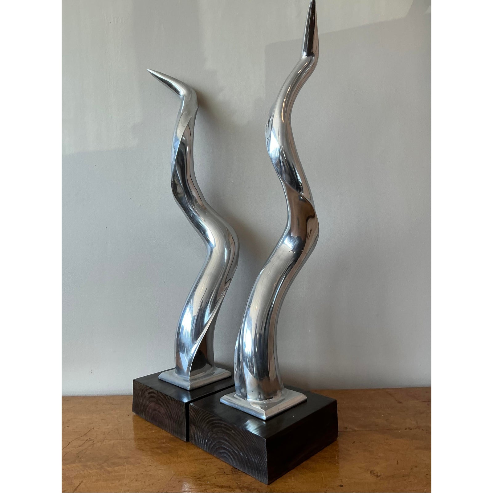 Vintage Boho Polished Chrome Antlers -Set of 2 - Side view