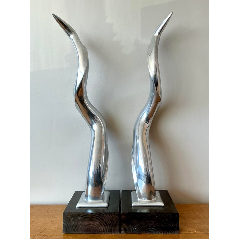 Vintage Boho Polished Chrome Antlers -Set of 2 - Back view