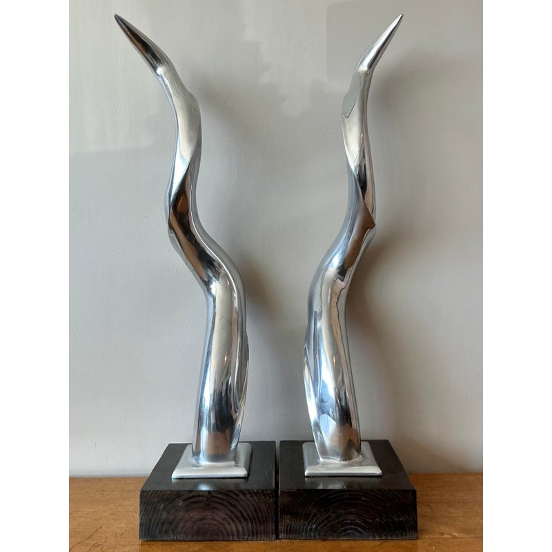 Vintage Boho Polished Chrome Antlers -Set of 2 - Top view