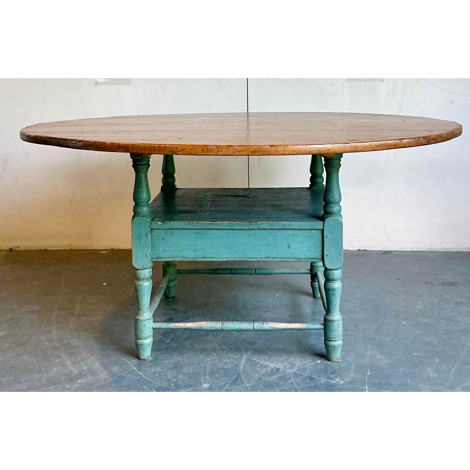 Vintage Boho Primitive Plank Farm Dining Table - Side view