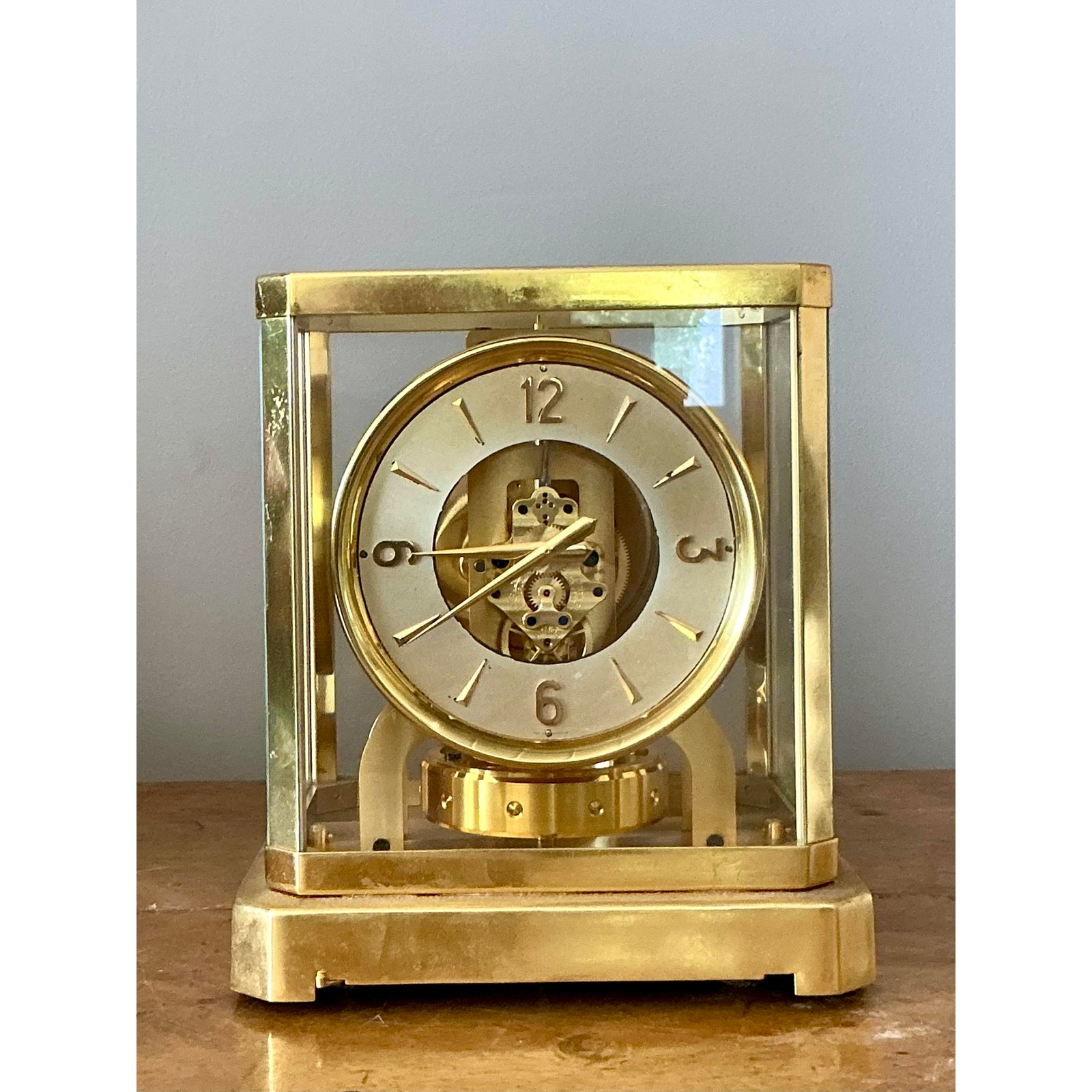 Vintage Swiss LeCoultere Brass Clock - Side view