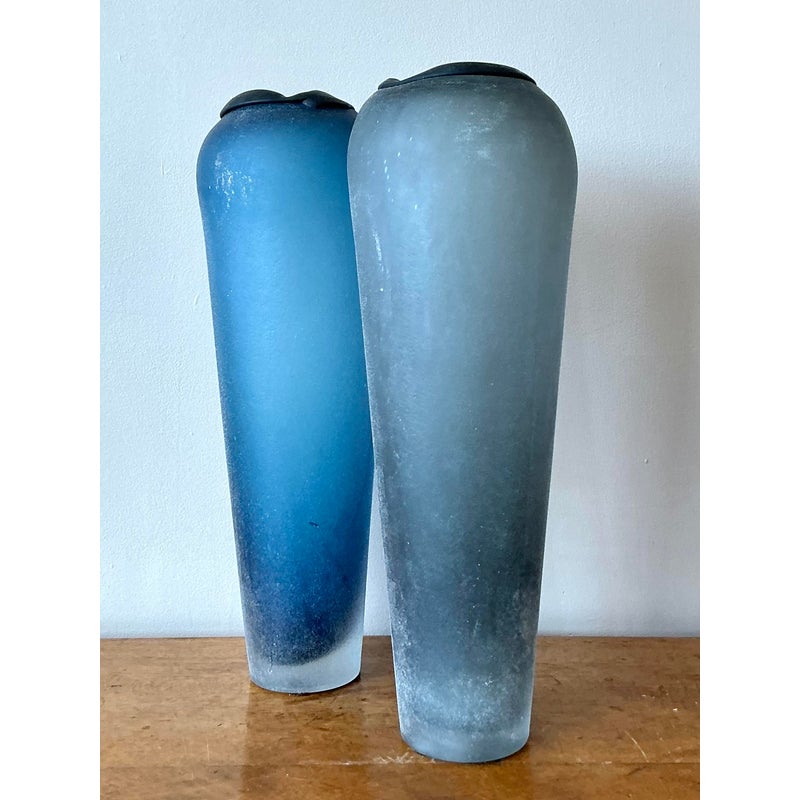 Vintage Italian Monumental Frosted Glass Vases - A Pair - Side view