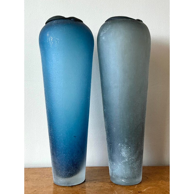 Vintage Italian Monumental Frosted Glass Vases - A Pair - Detail view