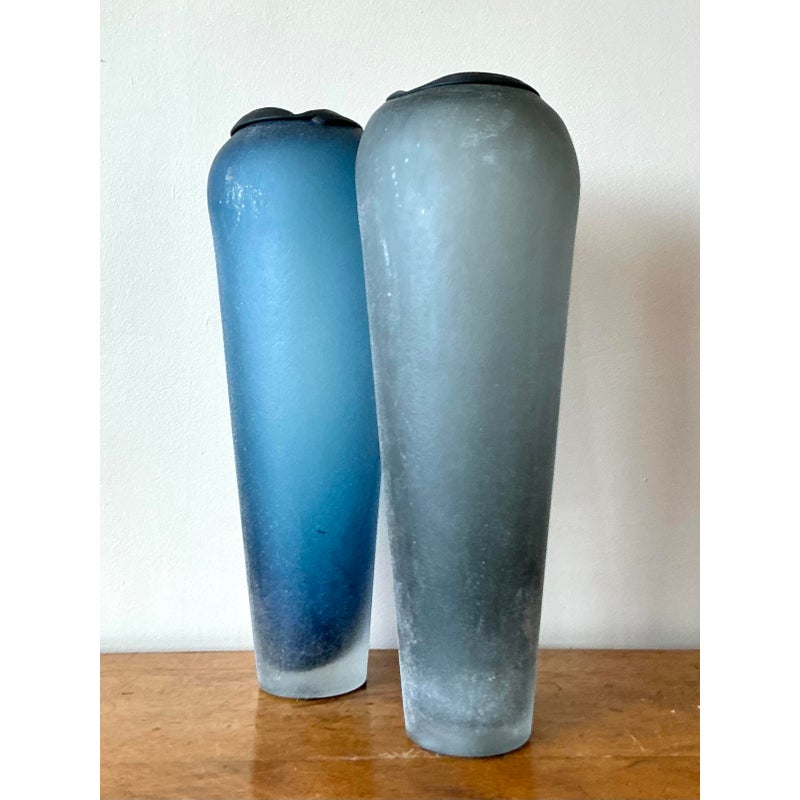 Vintage Italian Monumental Frosted Glass Vases - A Pair - Top view
