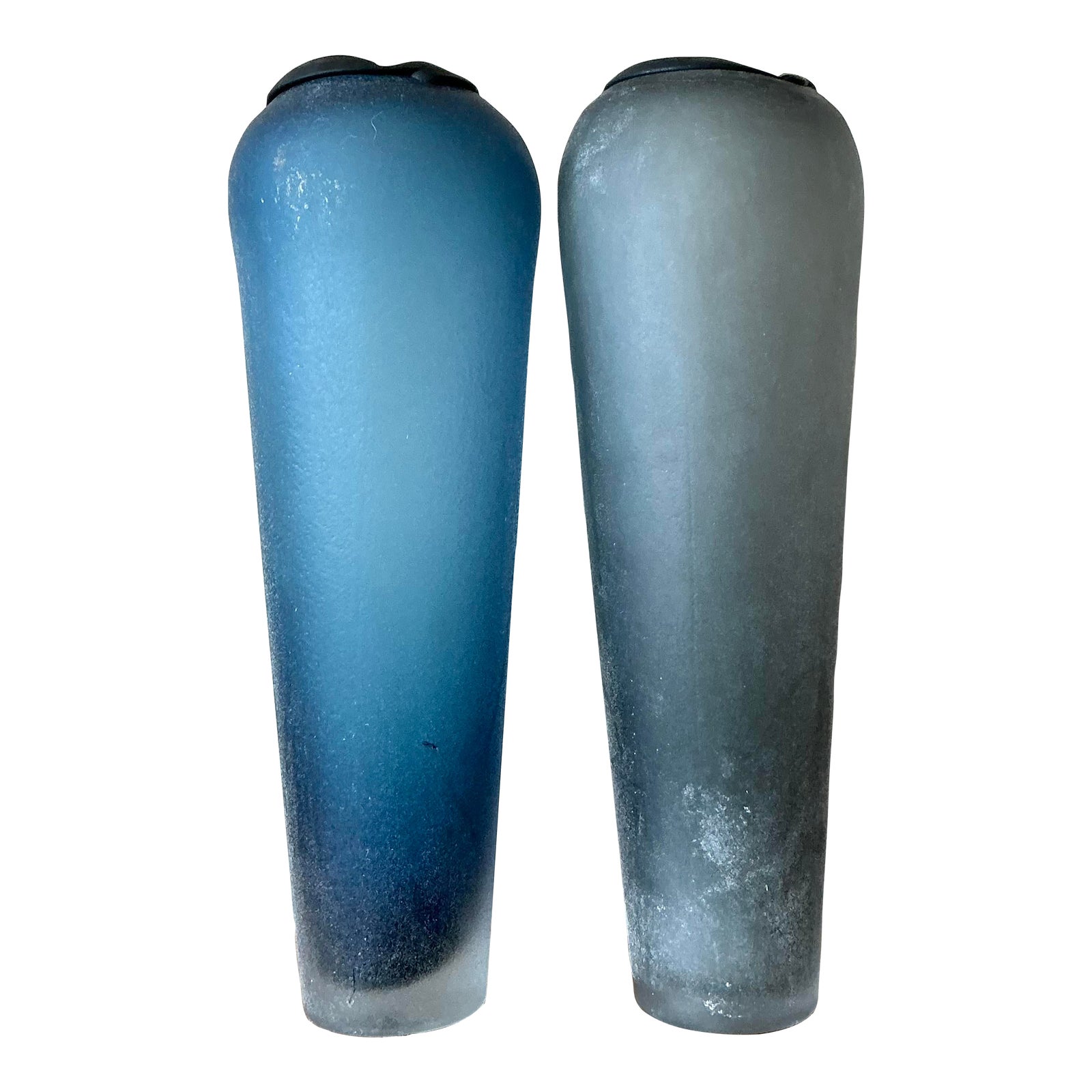 Vintage Italian Monumental Frosted Glass Vases - A Pair