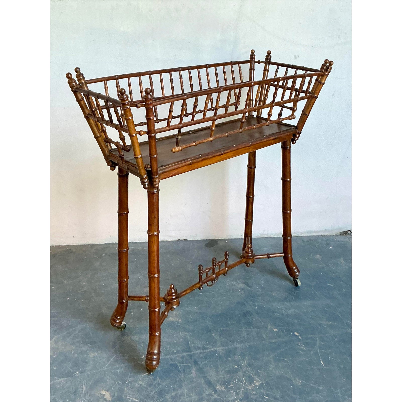 Vintage Regency Carved Bamboo Jardinere - Side view