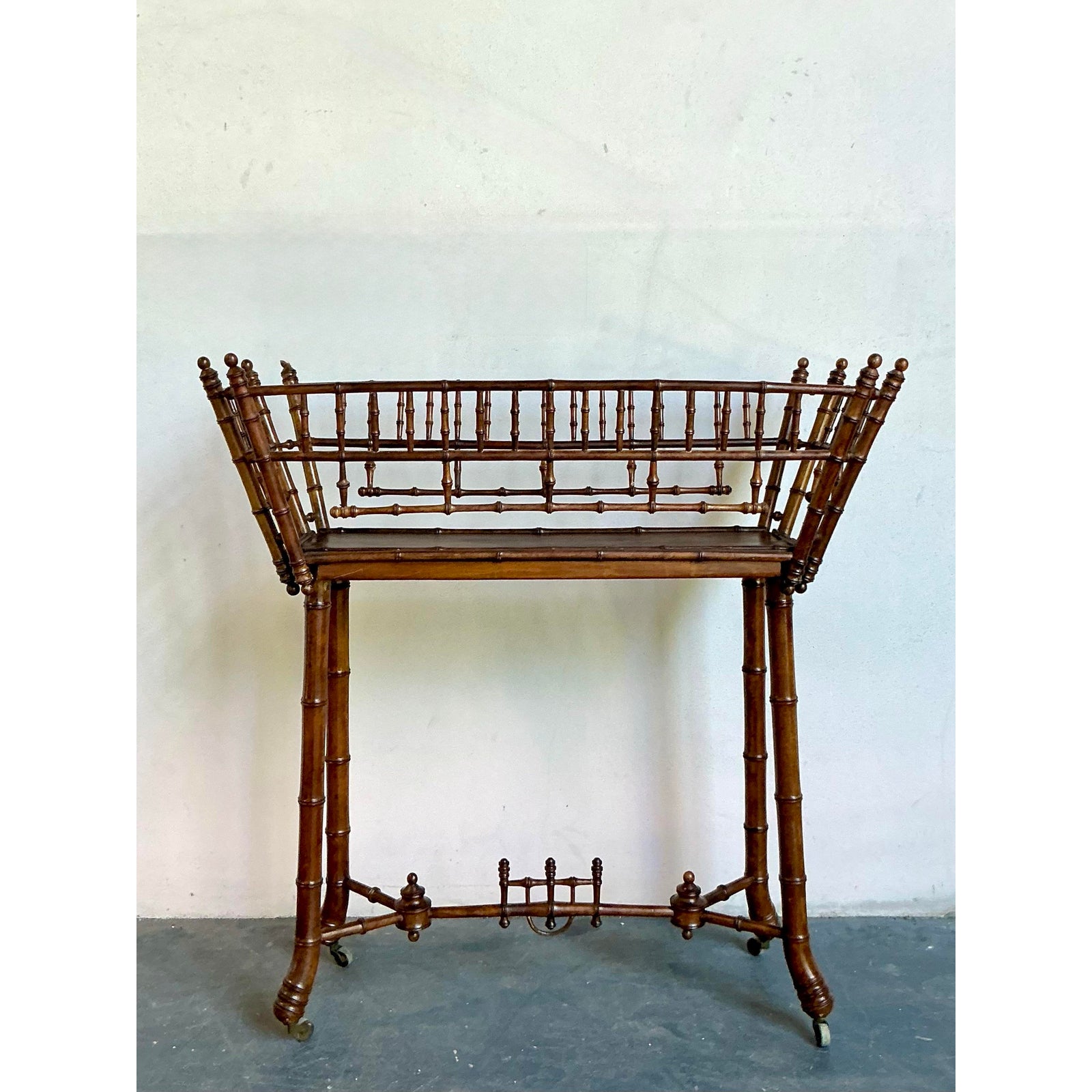Vintage Regency Carved Bamboo Jardinere - Back view