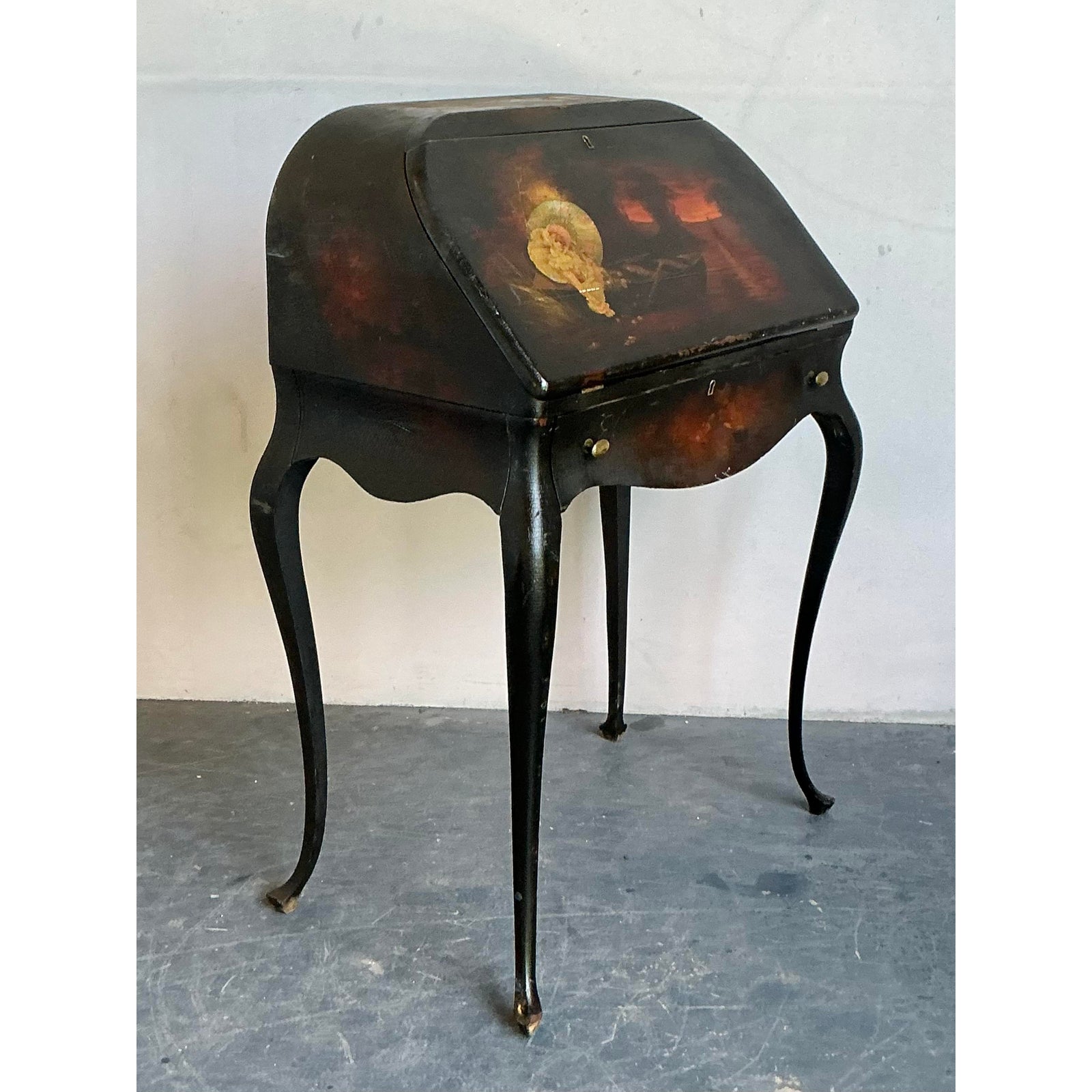 Vintage Boho Patinated Drop Front Desk - Detail view