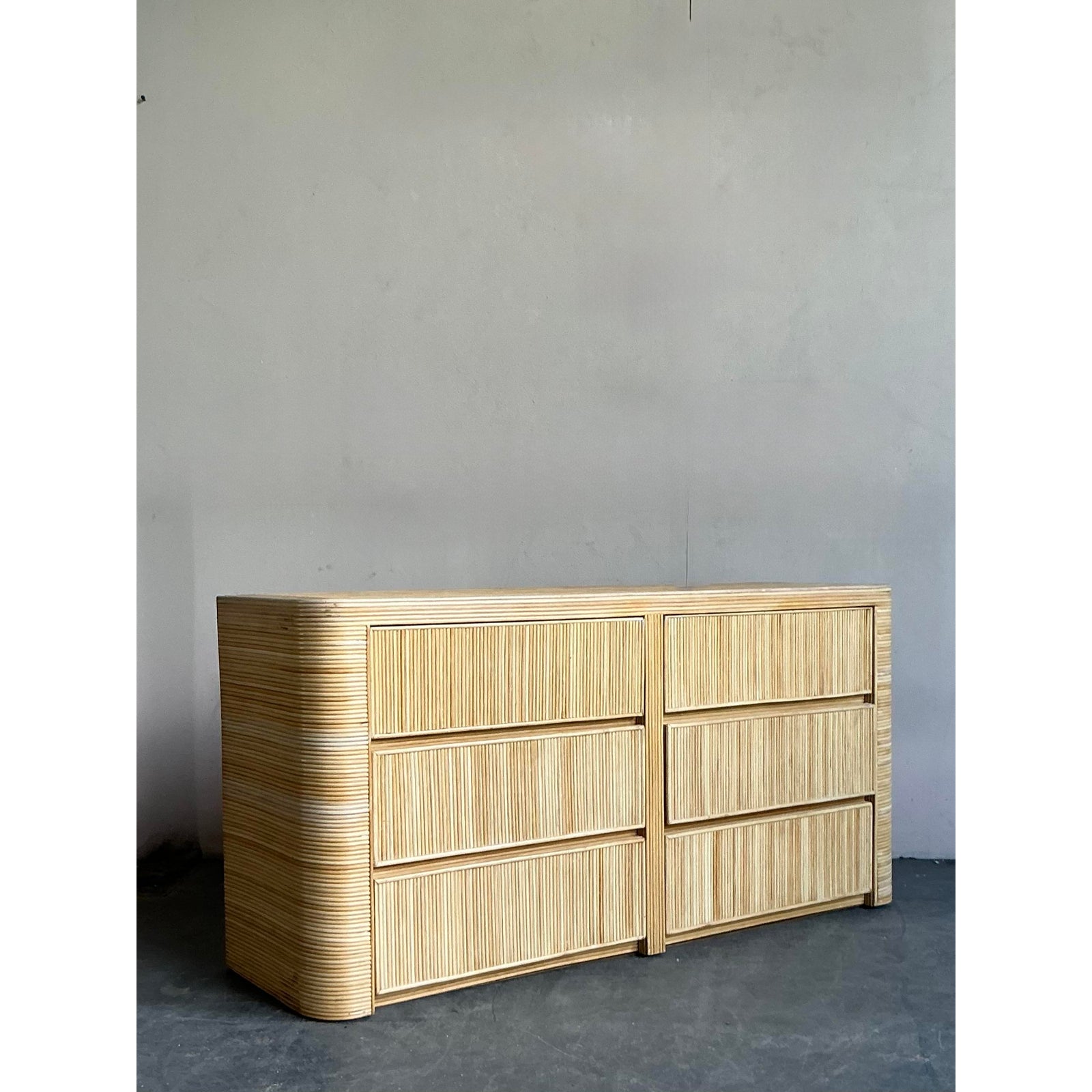 Vintage Coastal Reed Six Drawer Dresser - Back view