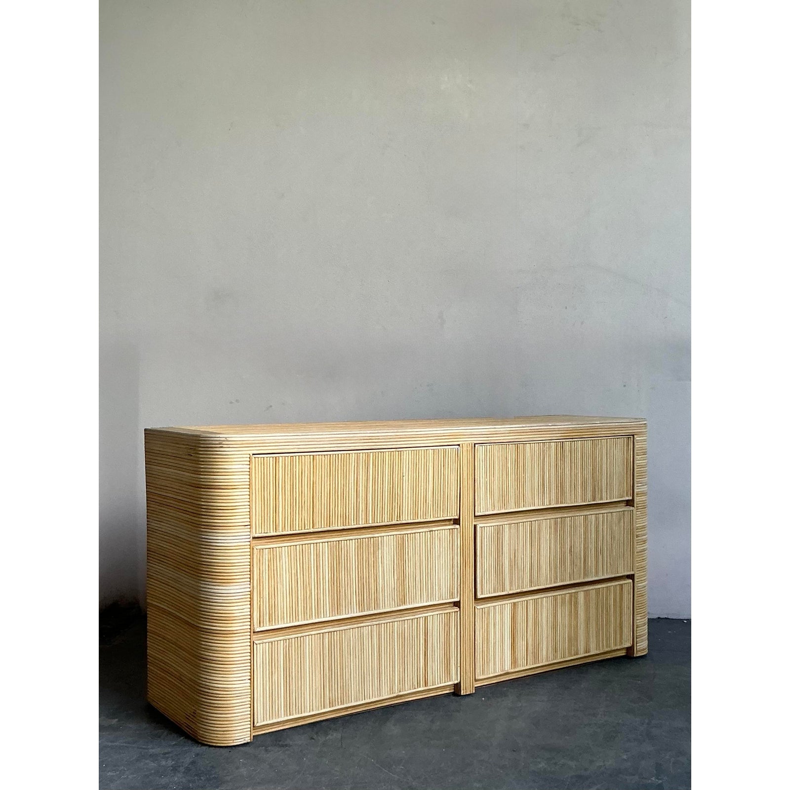 Vintage Coastal Reed Six Drawer Dresser - Side view