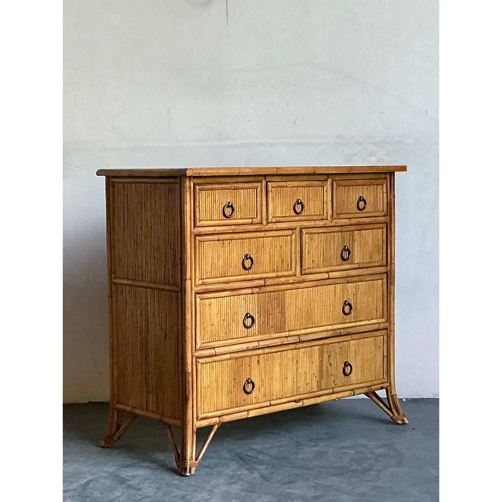 Vintage Boho Baker Milling Road Reed Chest of Drawers - Back view