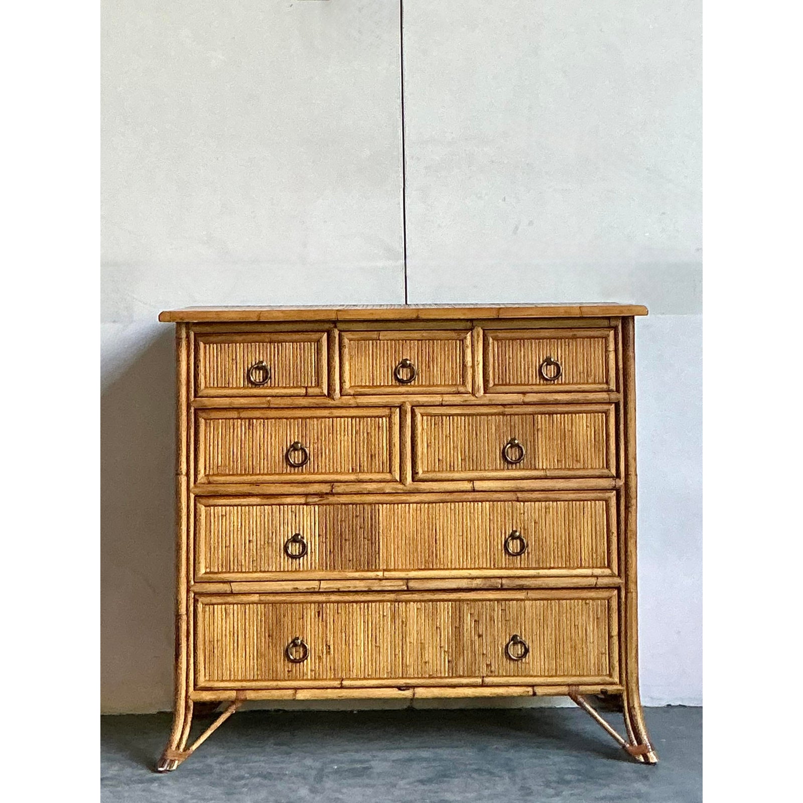 Vintage Boho Baker Milling Road Reed Chest of Drawers - Side view