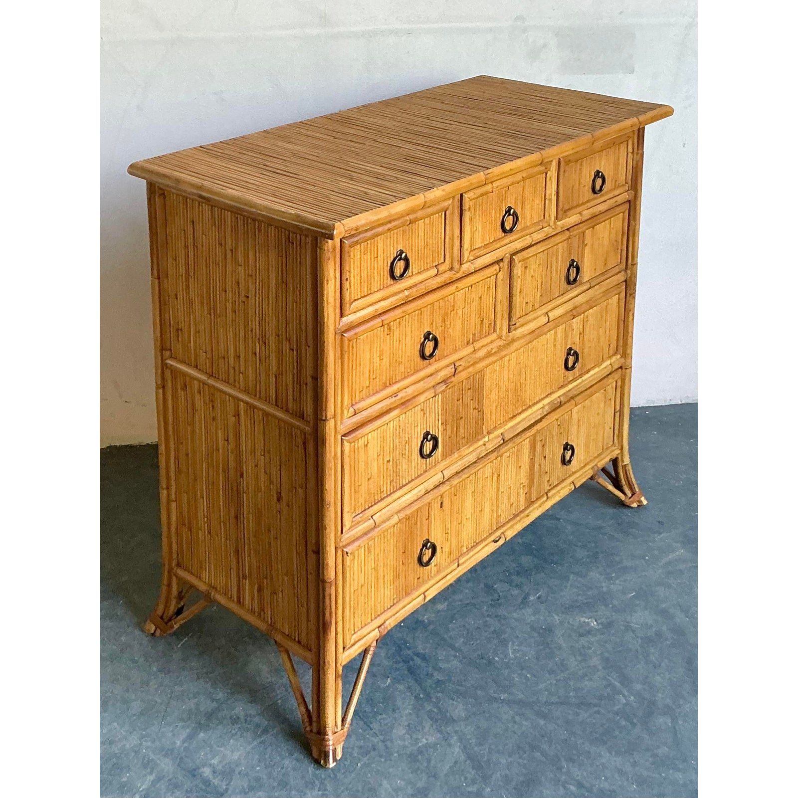 Vintage Boho Baker Milling Road Reed Chest of Drawers - Top view