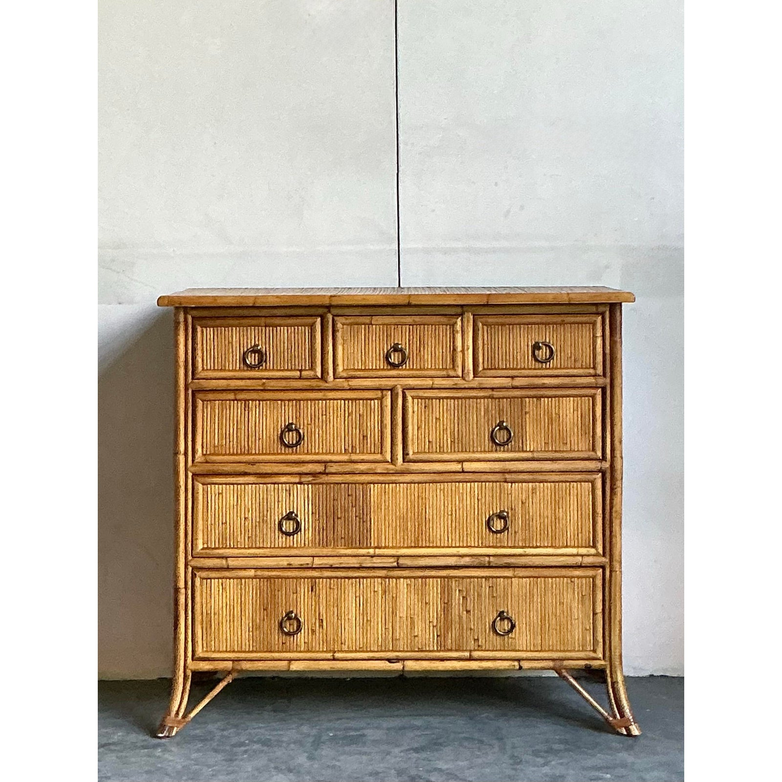 Vintage Boho Baker Milling Road Reed Chest of Drawers - Detail view