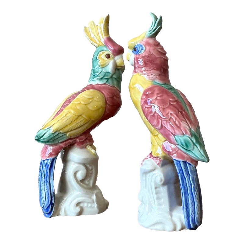 Vintage Regency Hand Painted Glazed Ceramic Birds - Set of 2