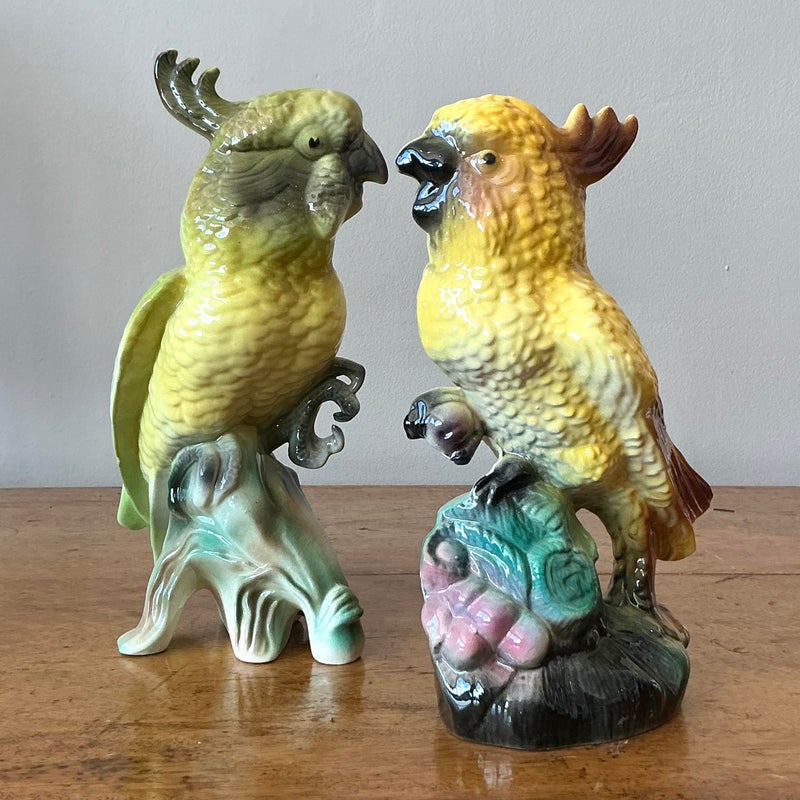 Vintage Regency Glazed Ceramic Birds - Set of 2 - Top view