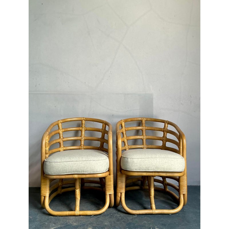 Vintage Boho Bent Rattan Lounge Chairs - A Pair - Top view