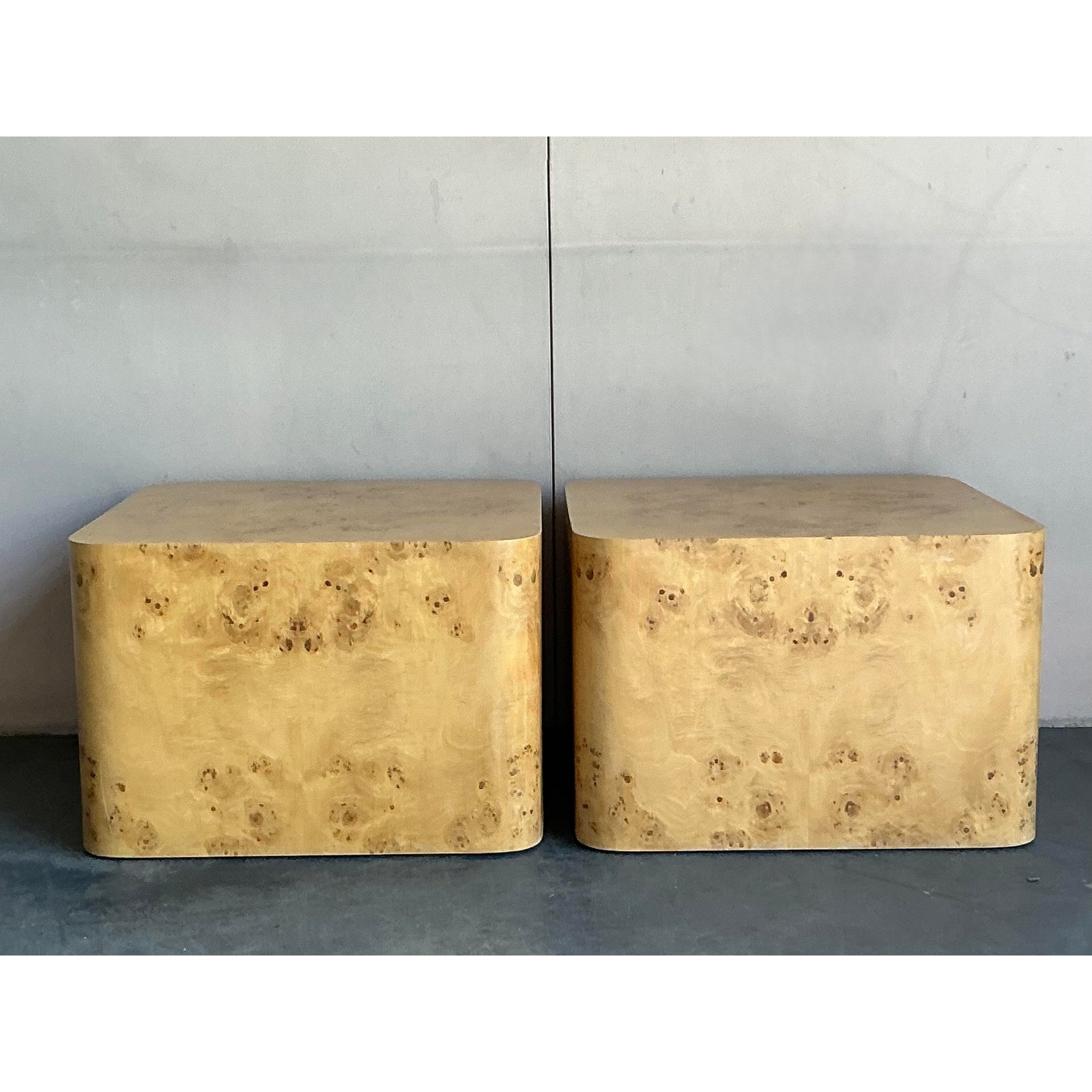 Vintage Boho Intrex Burl Wood Side Table - A Pair - Side view