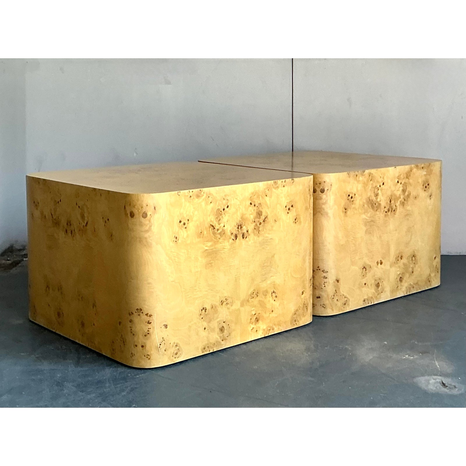 Vintage Boho Intrex Burl Wood Side Table - A Pair - Back view