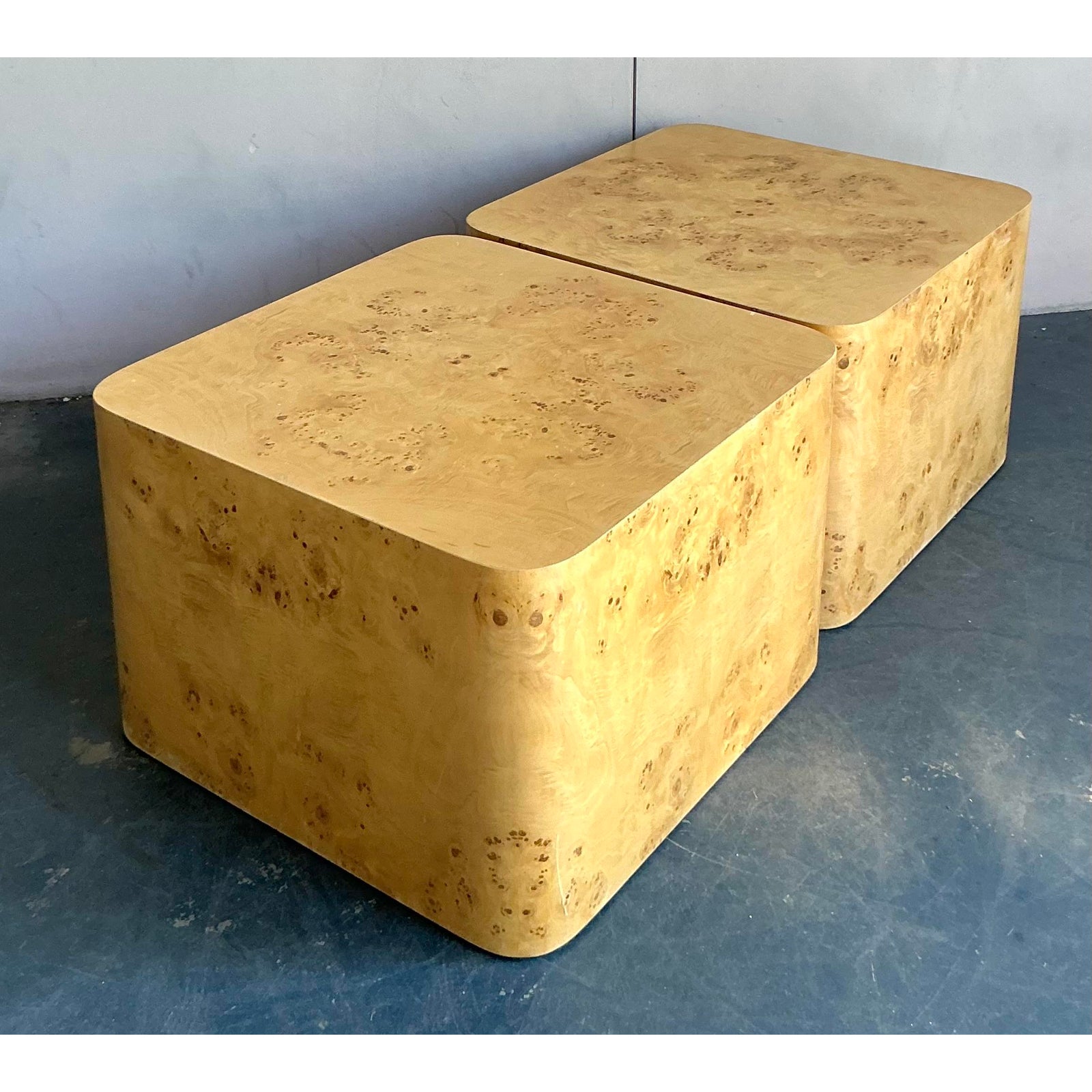 Vintage Boho Intrex Burl Wood Side Table - A Pair - Top view
