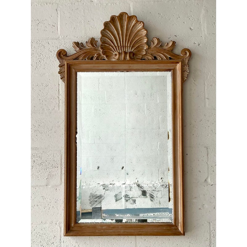Vintage Coastal Carved Clam Shell Mirror - Side view