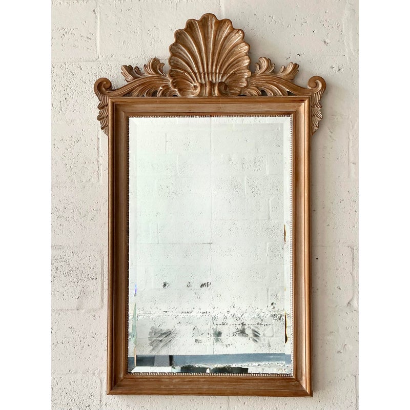 Vintage Coastal Carved Clam Shell Mirror - Back view