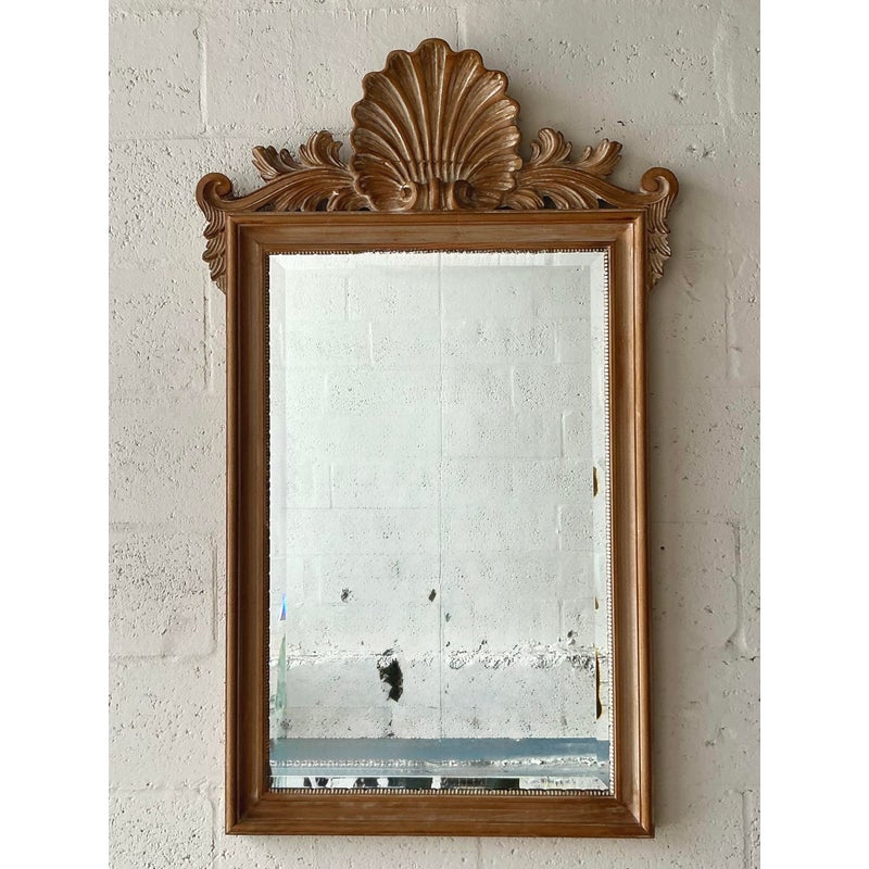 Vintage Coastal Carved Clam Shell Mirror - Top view