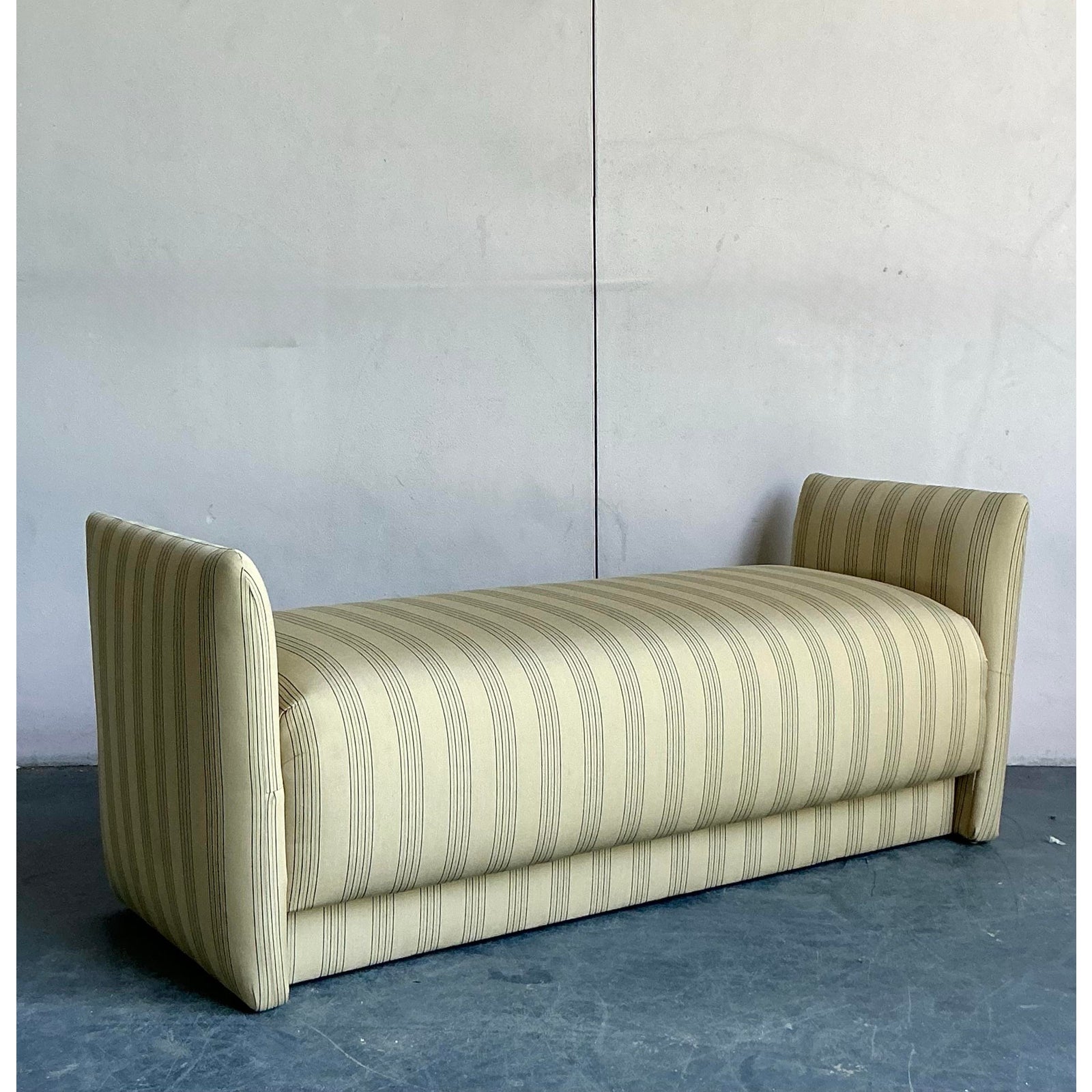 Vintage Boho Ticking Stripe Upholstered Bench - Detail view