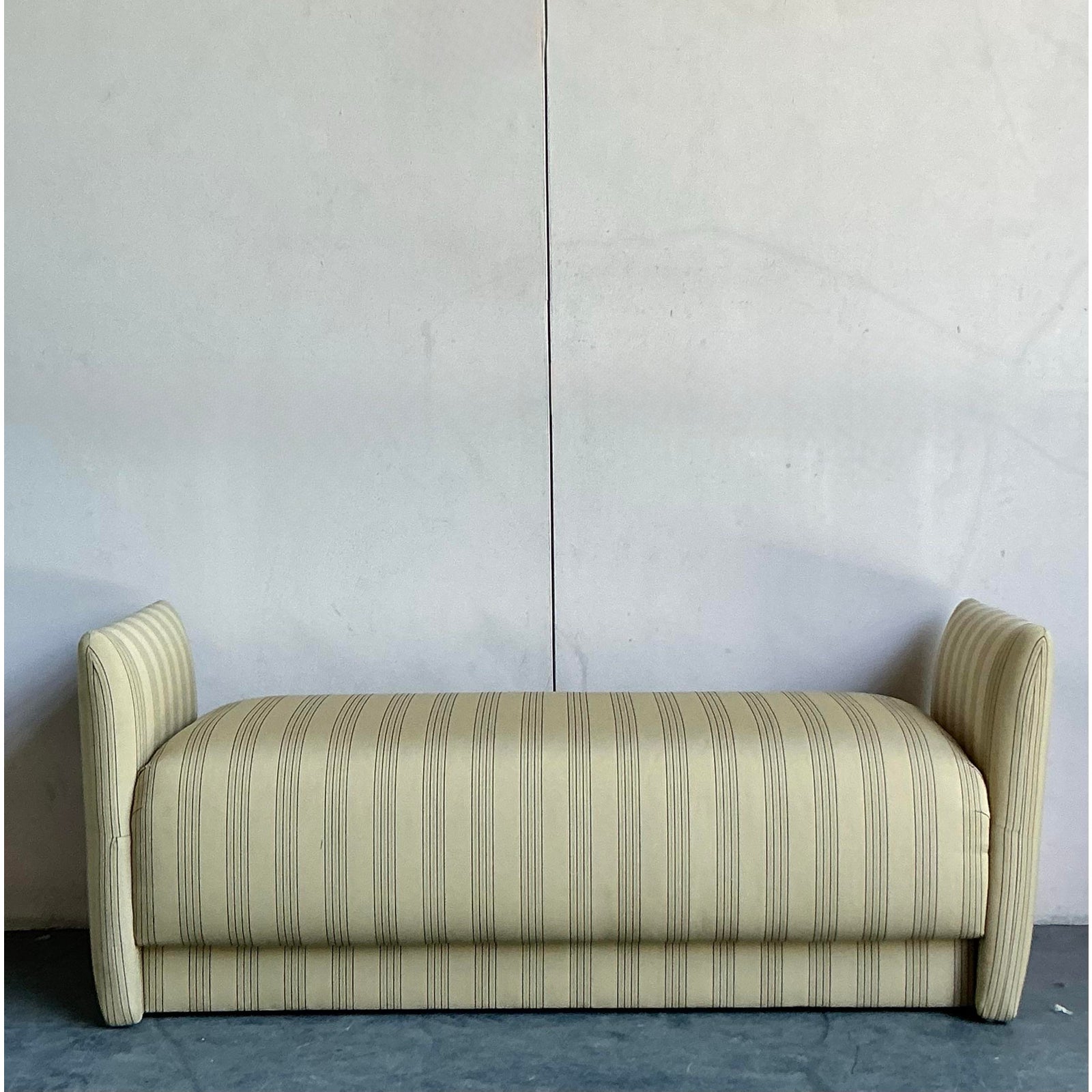 Vintage Boho Ticking Stripe Upholstered Bench - Side view