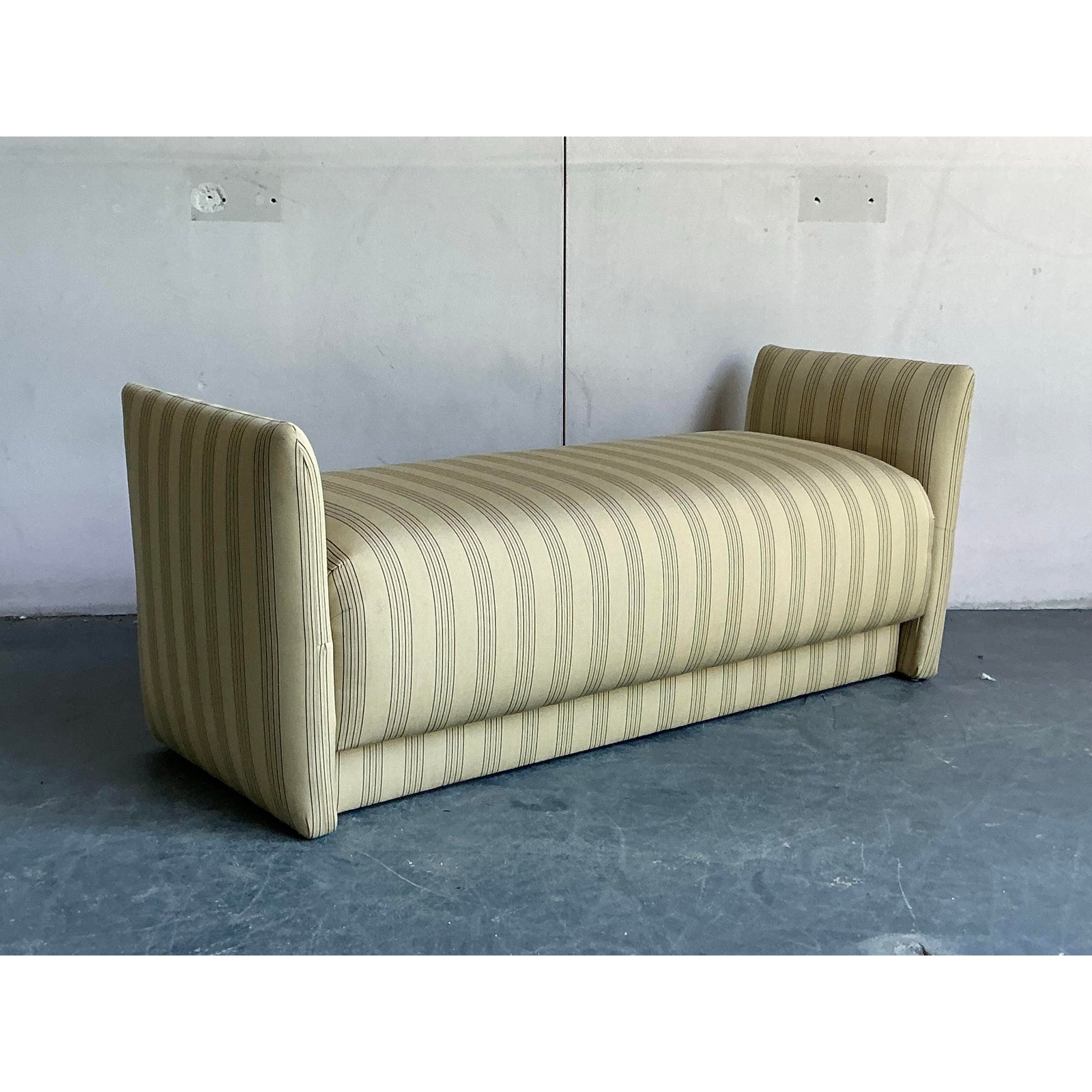 Vintage Boho Ticking Stripe Upholstered Bench - Back view