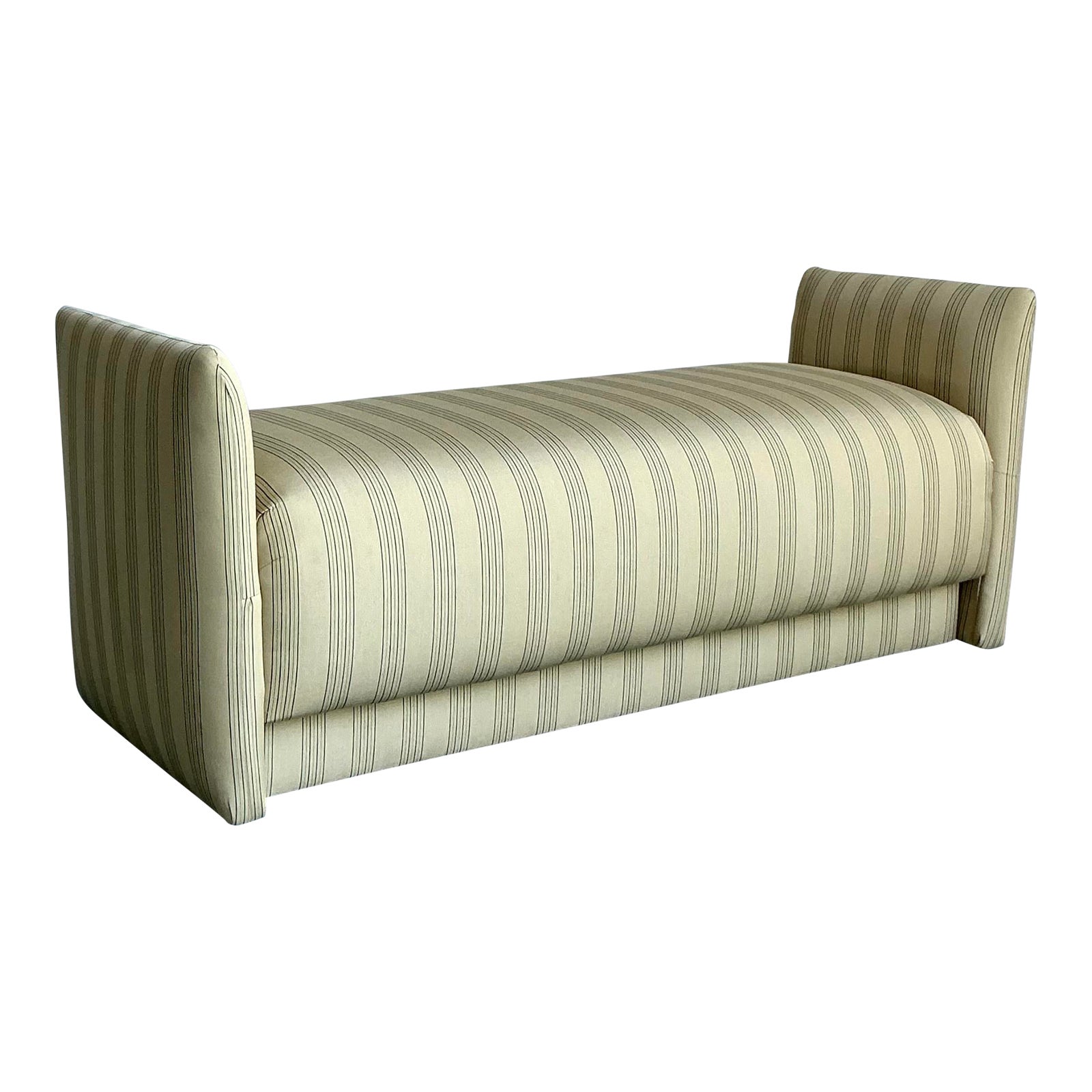 Vintage Boho Ticking Stripe Upholstered Bench