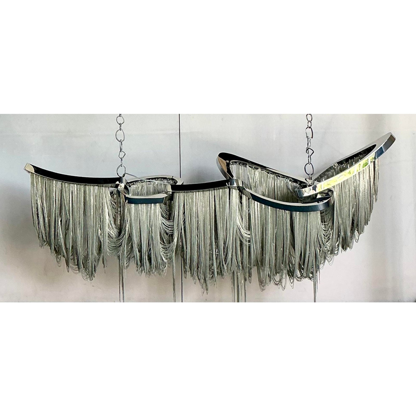 Vintage Boho Barlas Baylor “Pantheon” Monumental Nickel Swag Chain Chandelier - Detail view