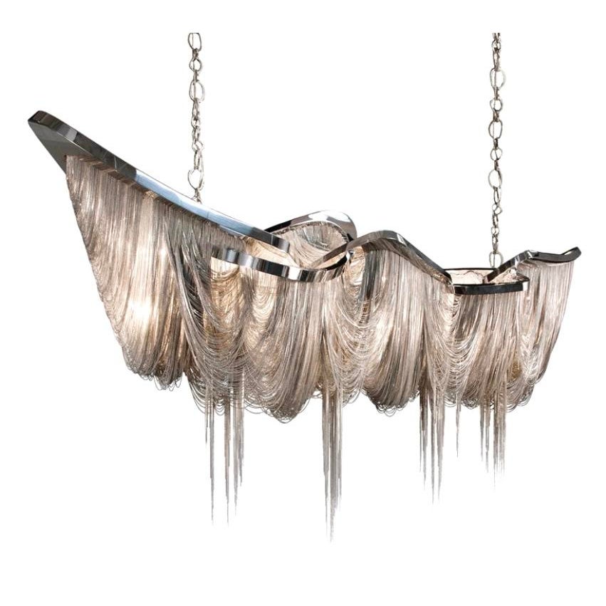 Vintage Boho Barlas Baylor “Pantheon” Monumental Nickel Swag Chain Chandelier