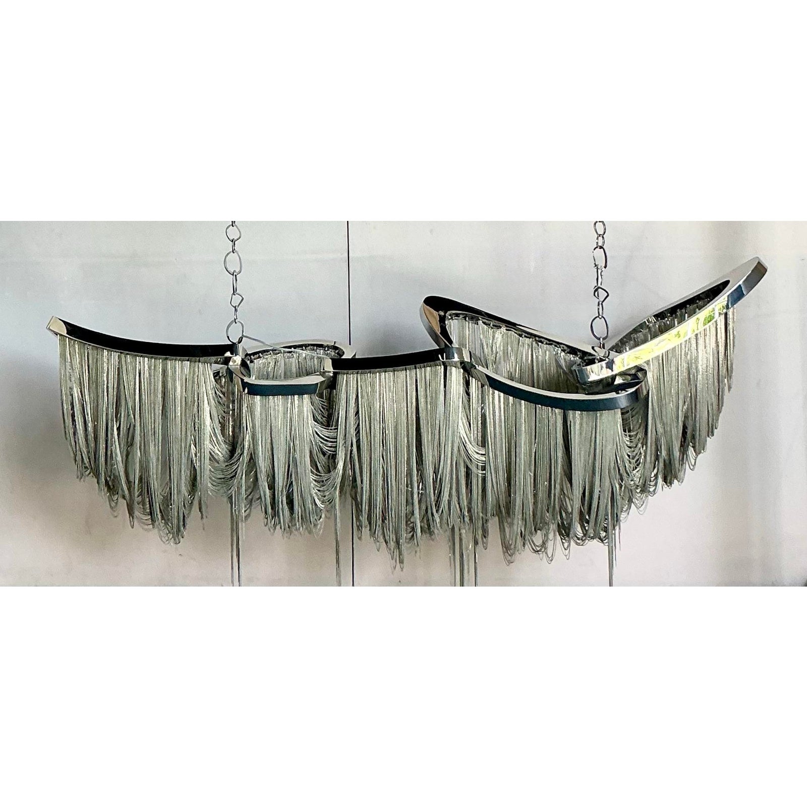 Vintage Boho Barlas Baylor “Pantheon” Monumental Nickel Swag Chain Chandelier - Side view