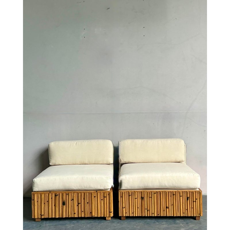 Vintage Boho Pretzel Rattan Slipper Chairs - A Pair - Top view