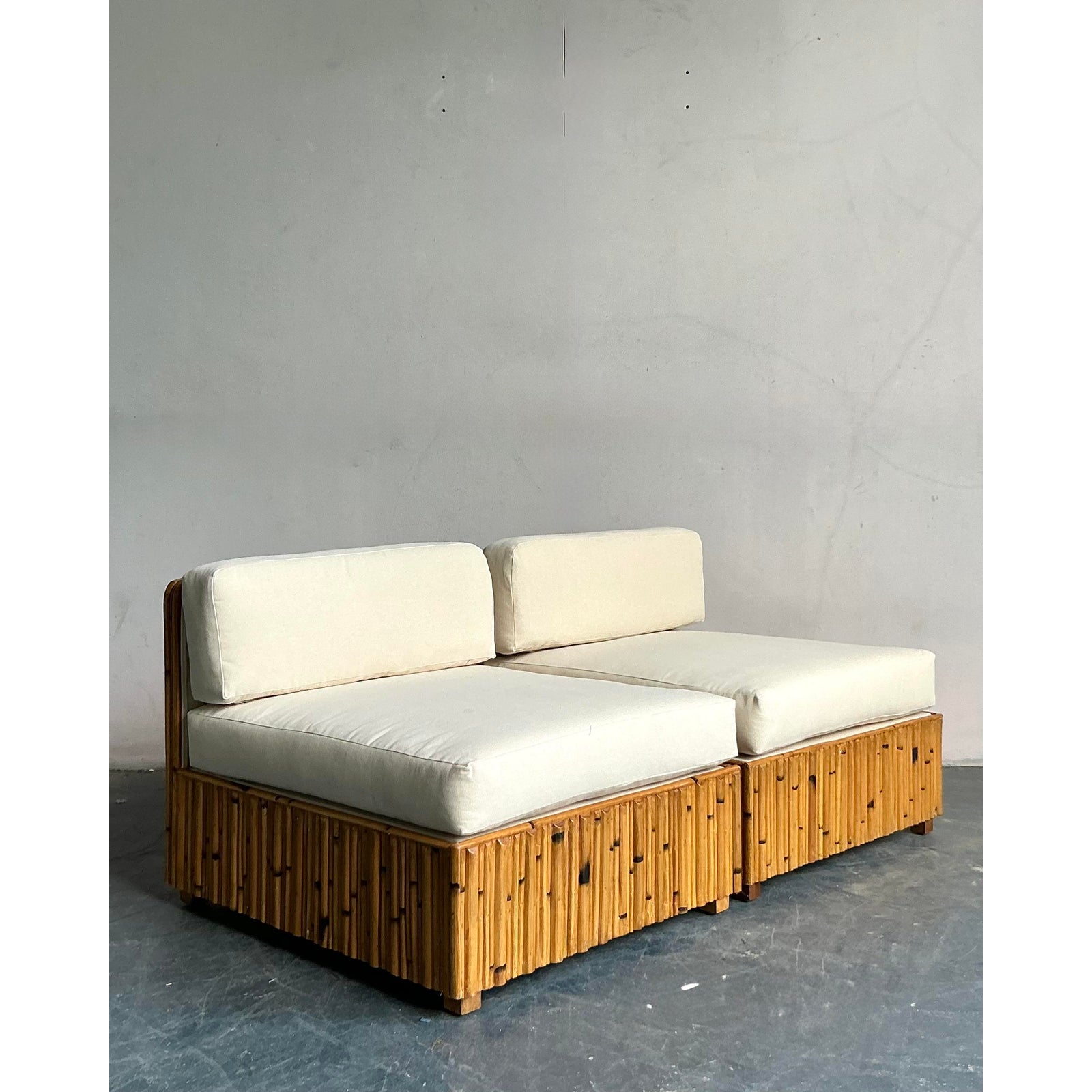 Vintage Boho Pretzel Rattan Slipper Chairs - A Pair - Side view