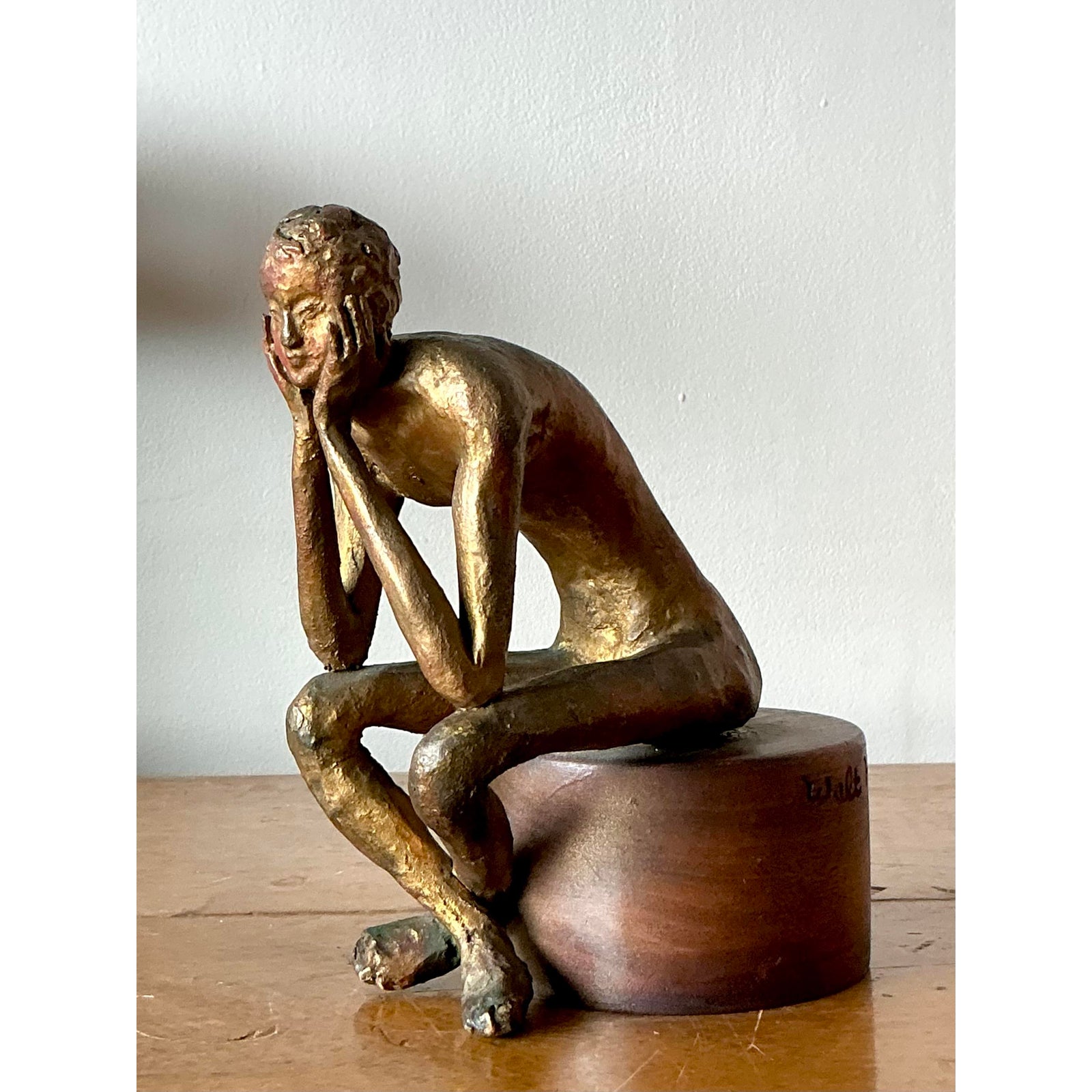 Vintage Boho 1957 Signed Sculpture of Man - Side view