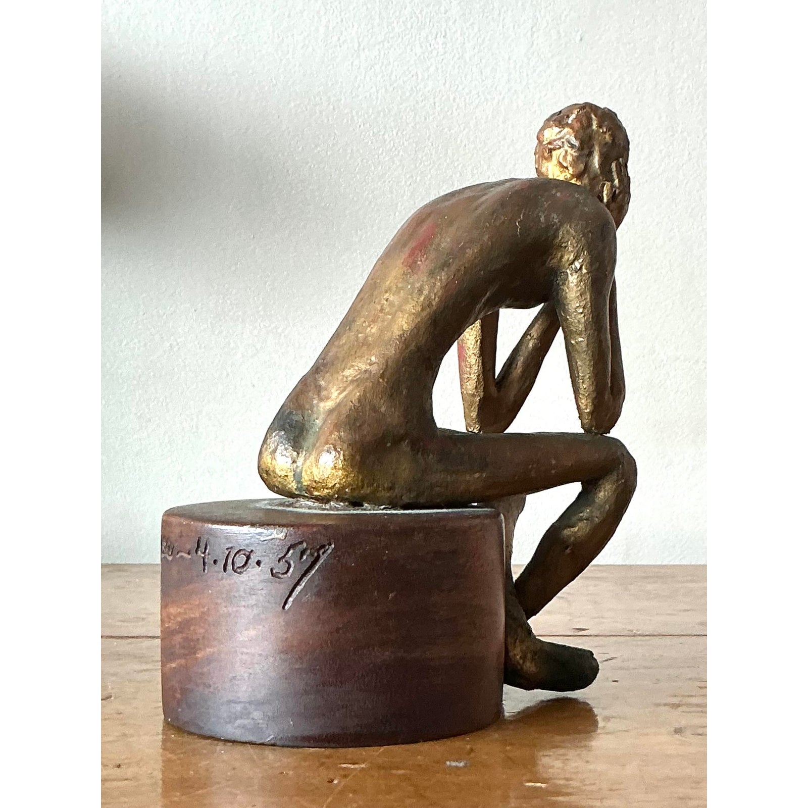 Vintage Boho 1957 Signed Sculpture of Man - Back view