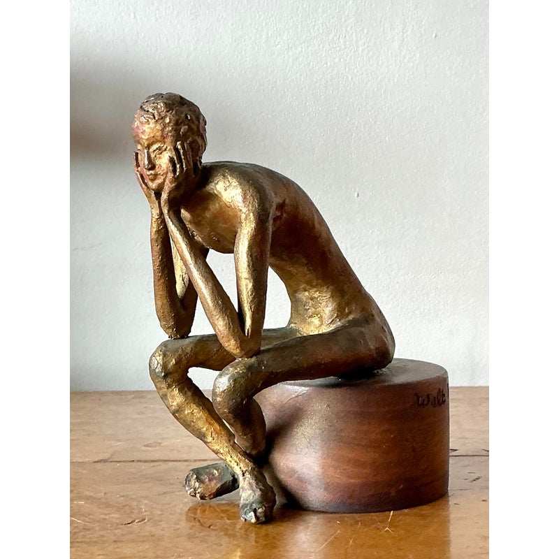 Vintage Boho 1957 Signed Sculpture of Man - Top view