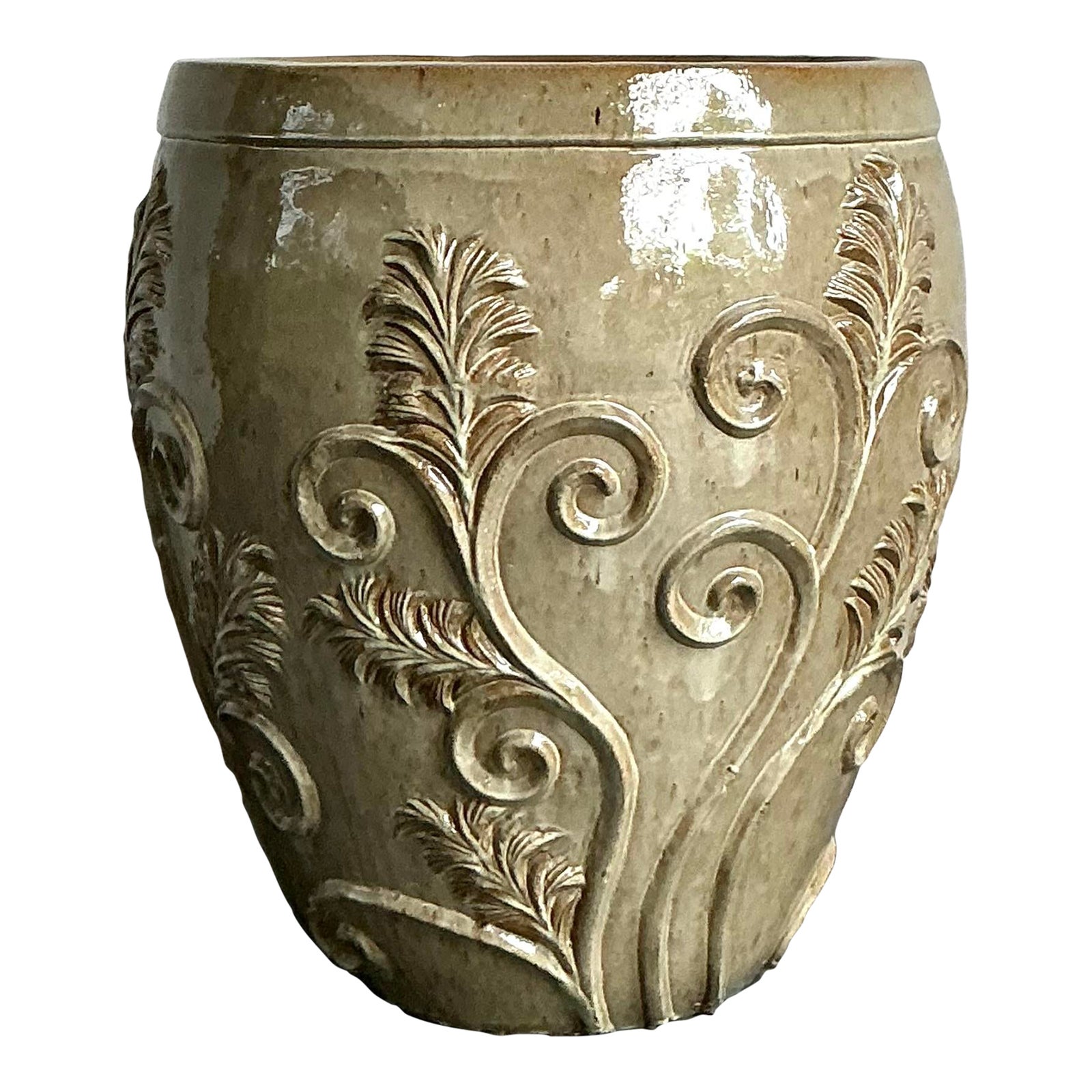 Vintage Boho Monumental Glazed Ceramic Planter