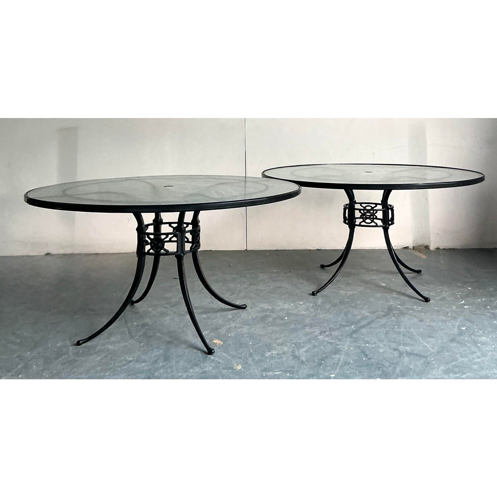 Vintage Regency Cast Aluminum Outdoor Dining Tables - Set of 2 - Side view