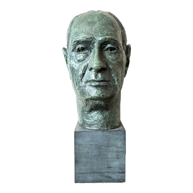 Mid 20th Century Vintage Boho Patinated Cast Plaster Bust of Man