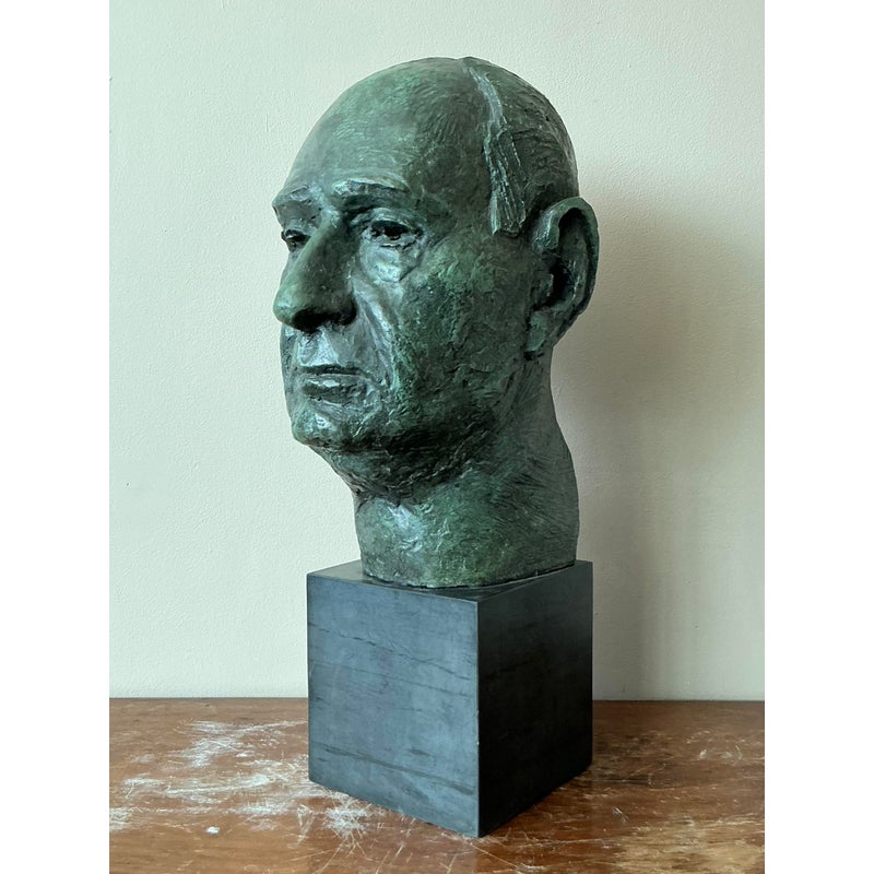 Mid 20th Century Vintage Boho Patinated Cast Plaster Bust of Man - Side view