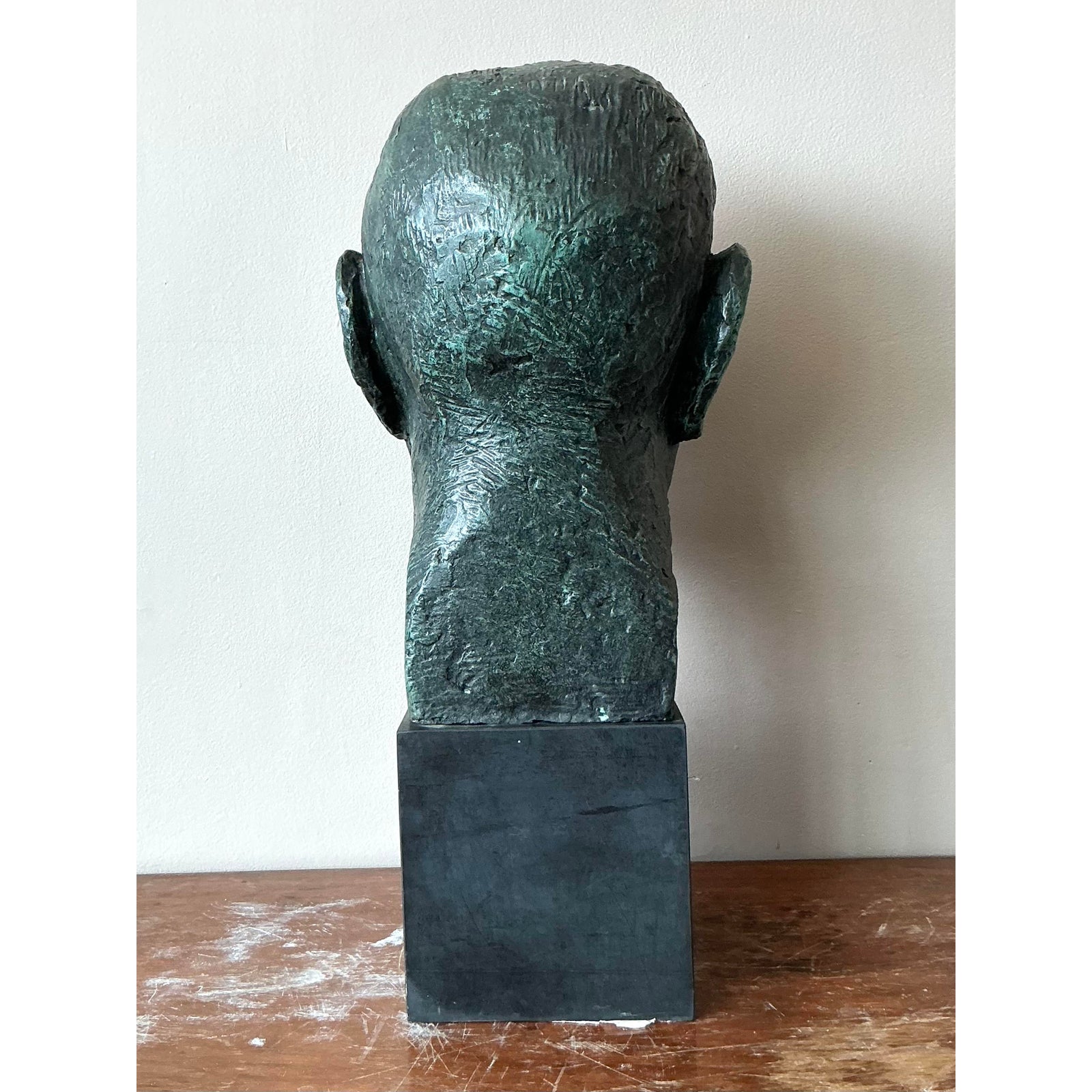 Mid 20th Century Vintage Boho Patinated Cast Plaster Bust of Man - Top view