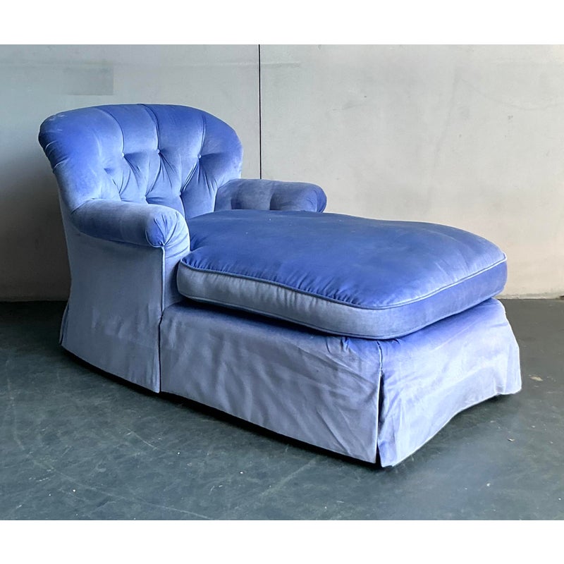 Vintage Regency Tufted Velvet Chaise Lounge - Side view