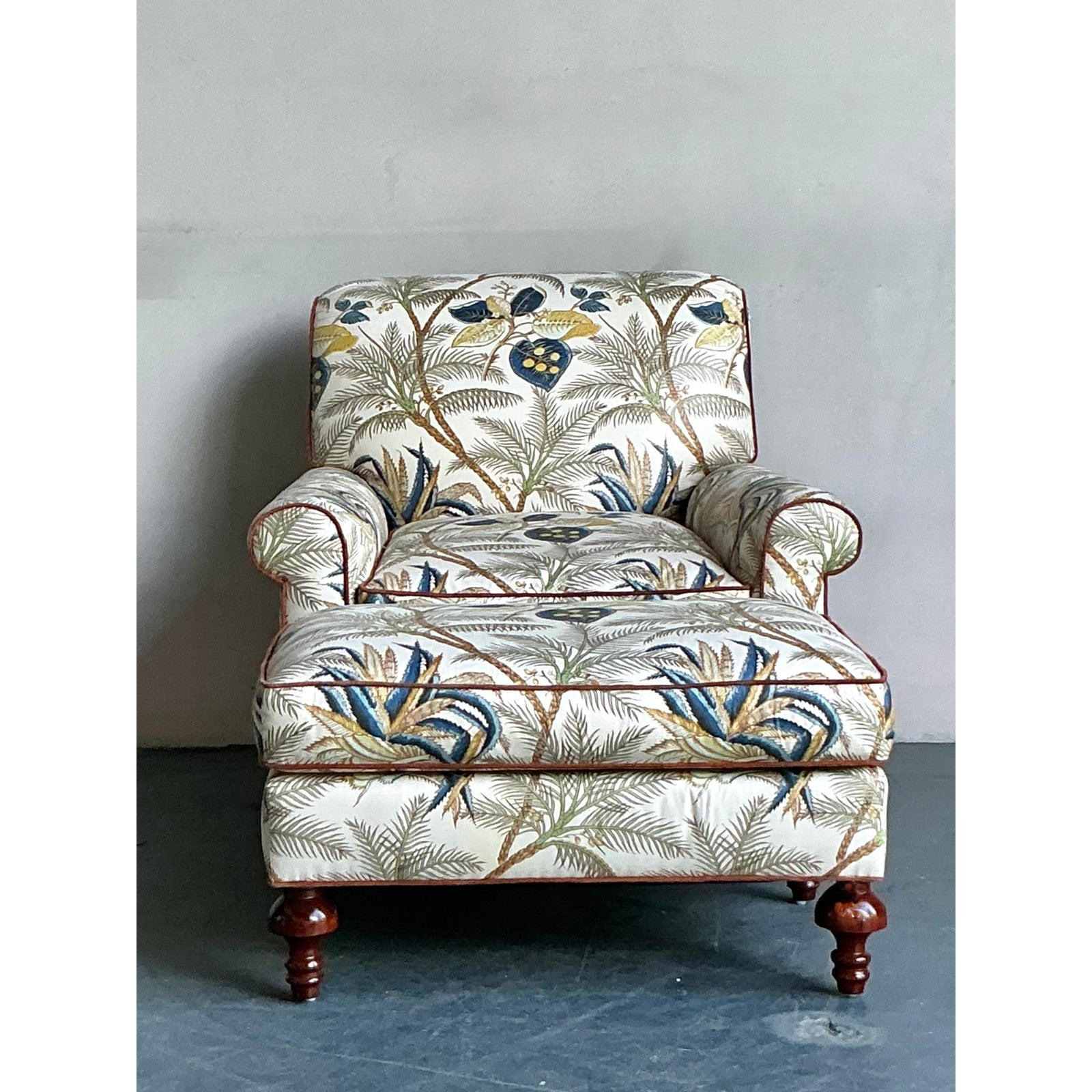 Vintage Boho Palm Tree Lounge Chair and Ottoman - Top view