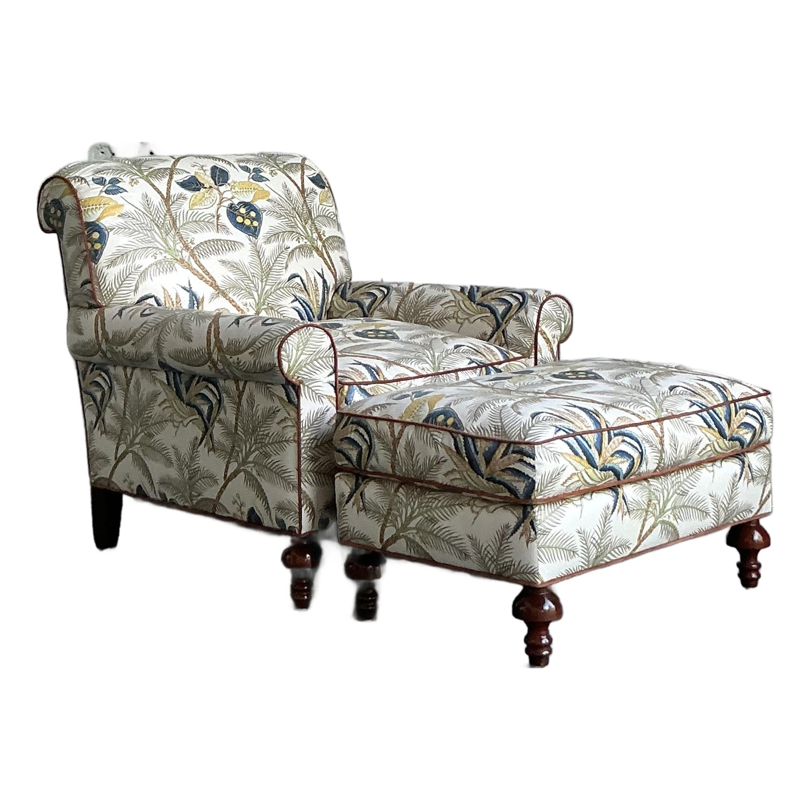 Vintage Boho Palm Tree Lounge Chair and Ottoman