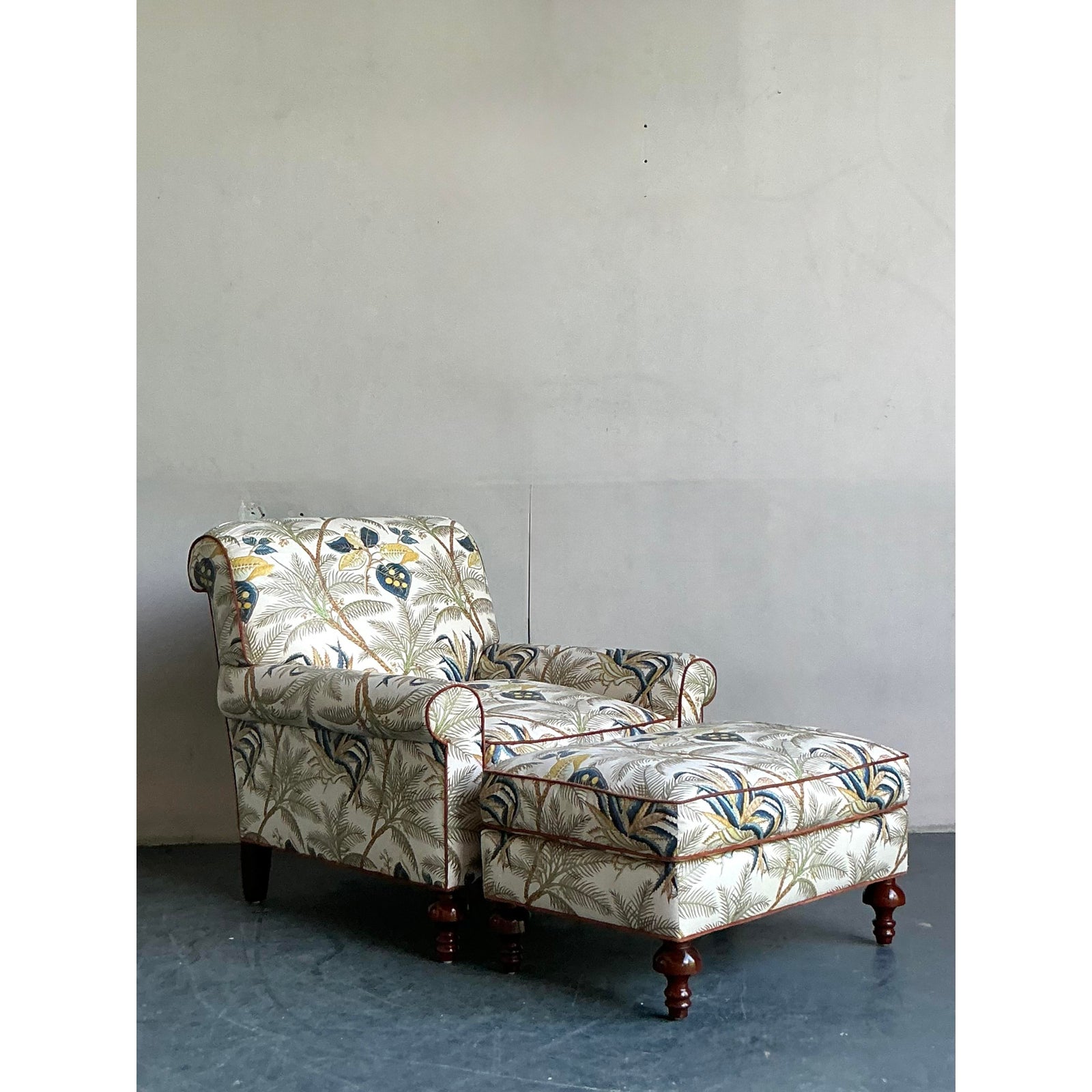 Vintage Boho Palm Tree Lounge Chair and Ottoman - Detail view